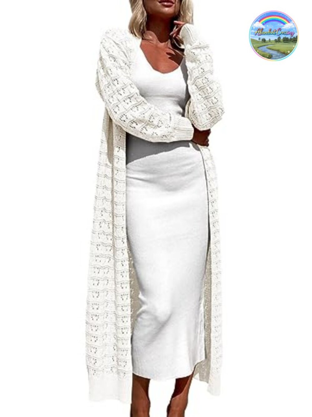 Open Front Crochet Knit Maxi Cardigan Loose Lightweight Duster Cardigan